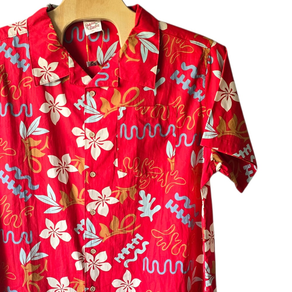 Barefoot in‎ Paradise Mens XXL Red Hawaiian Floral Cotton Camp Shirt BF131C